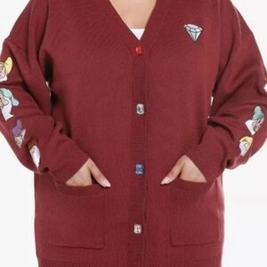 Disney Snow White Burgundy Plus Size Cardigan with Seven Dwarfs On Arms New!